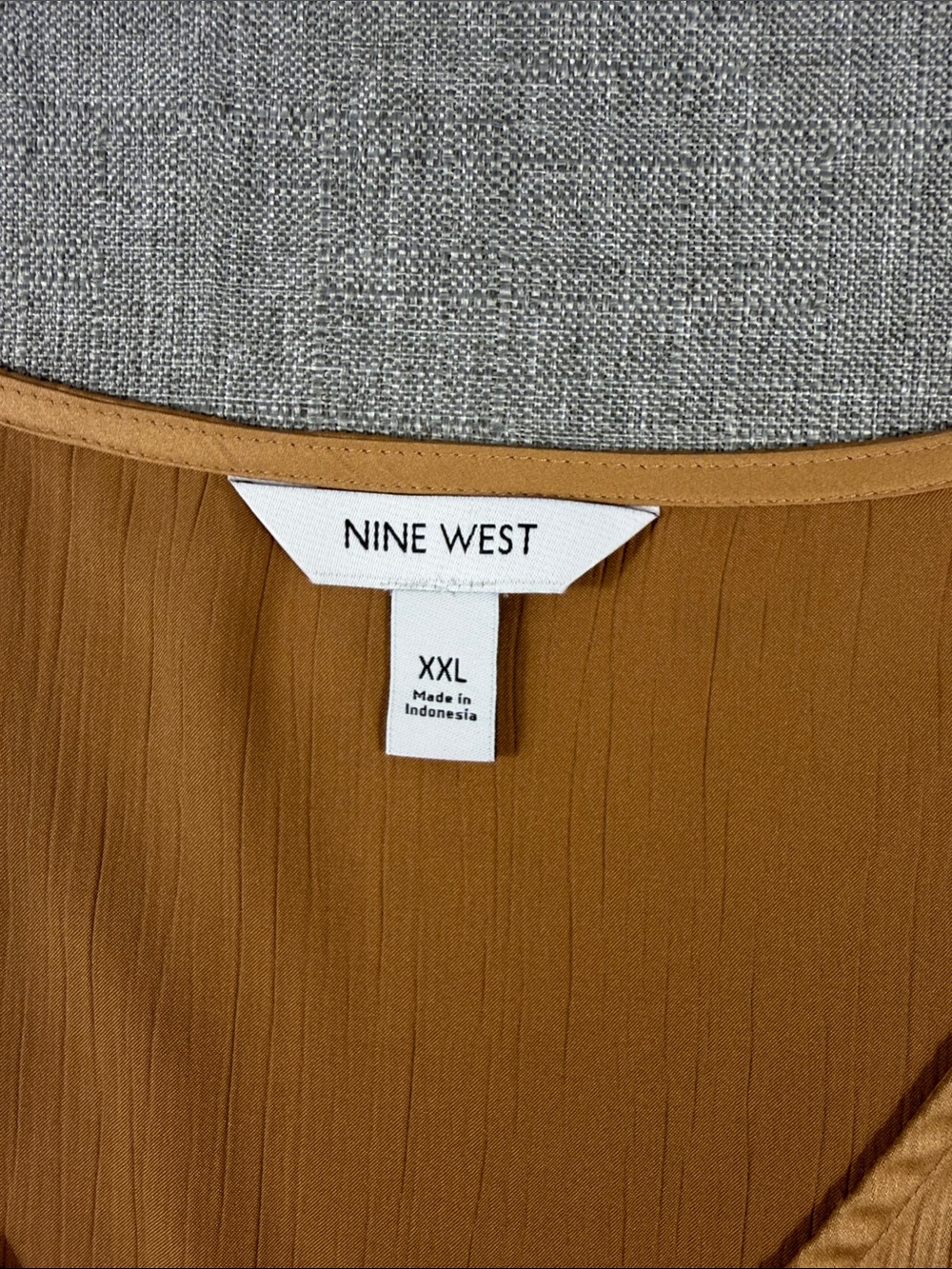 Nine West Mustard Satin Ruffle Sleeve Button-Front Top - Picture 2 of 5